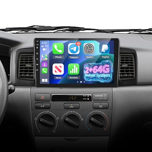 EKAT 2+64G Radio for Toyota Corolla EX 2007 2008 2009 2010 2011 2012, Toyota Corolla Android Car Stereo with 9 inch Touch Screen Carplay/Android Auto/1080P/Bluetooth/WiFi - Image 1