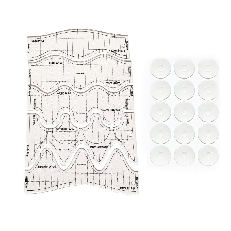 Bequilter 5 Pieces Wave Quilting Ruler and Templates Set Acrylic Free Motion Wave Templates Come with 1 Pack NonSlip Ruler Grips - Image 2