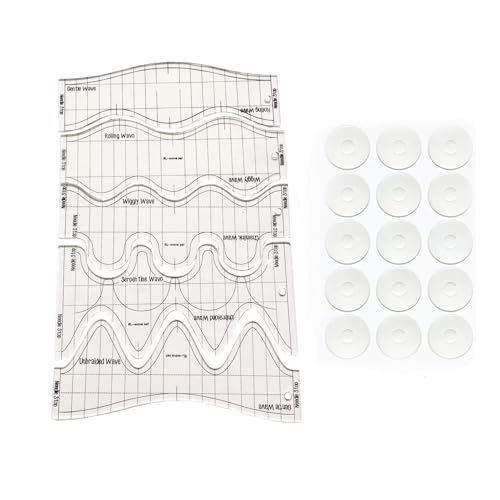Bequilter 5 Pieces Wave Quilting Ruler and Templates Set Acrylic Free Motion Wave Templates Come with 1 Pack NonSlip Ruler Grips - Image 1