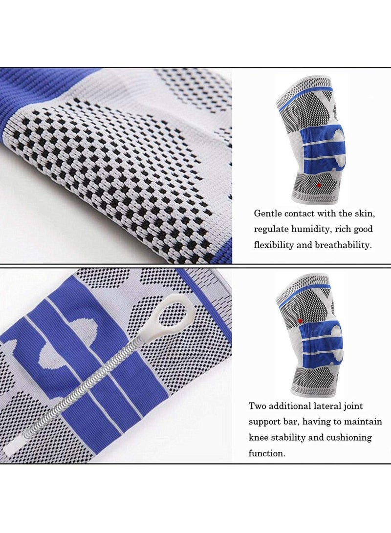 Knee Brace Compression Sleeve, Elastic Knee Wraps Patella Stabilizer with Silicone Gel Spring Support, Hinged Kneepads Protector for Meniscus Tear Arthritis Running Men Women - Image 3