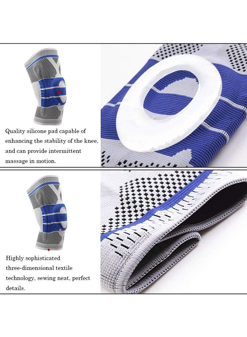 Knee Brace Compression Sleeve, Elastic Knee Wraps Patella Stabilizer with Silicone Gel Spring Support, Hinged Kneepads Protector for Meniscus Tear Arthritis Running Men Women - Image 4
