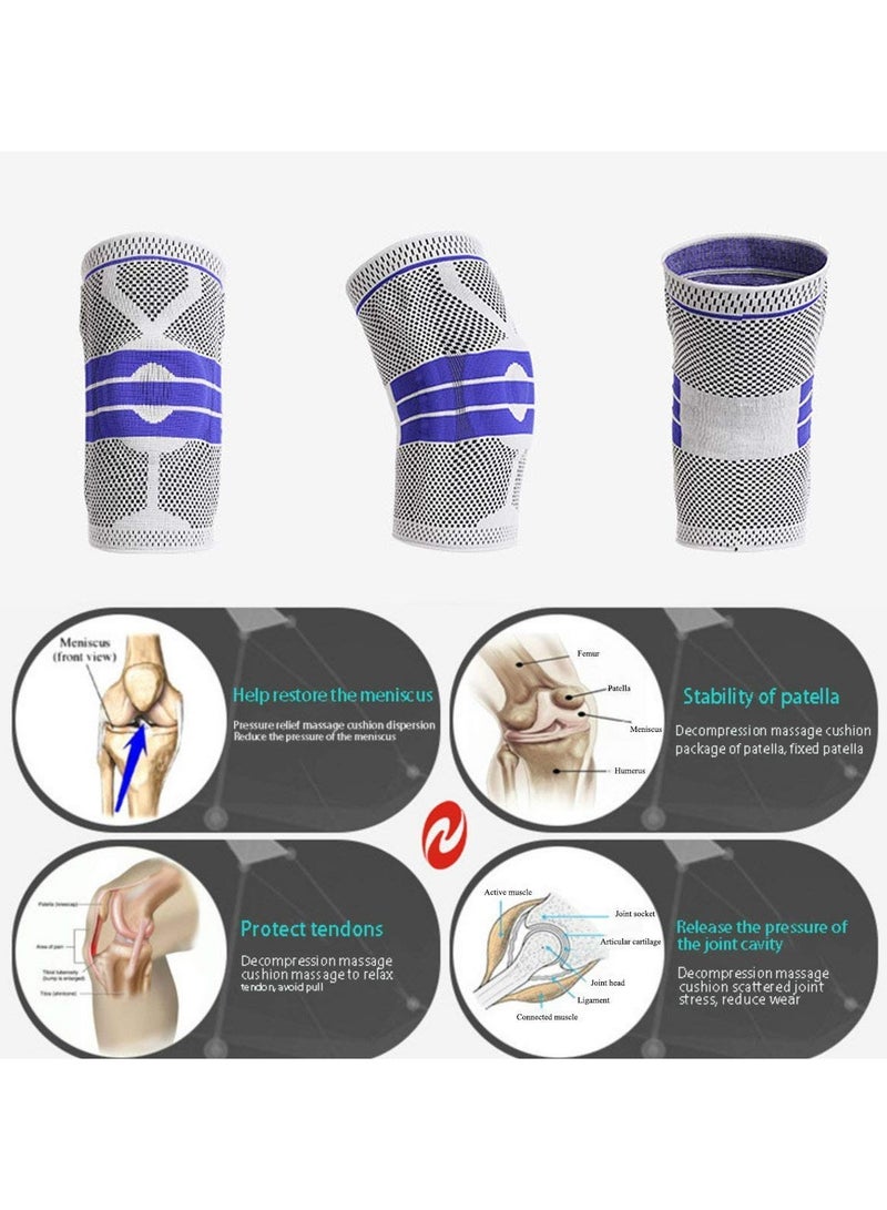 Knee Brace Compression Sleeve, Elastic Knee Wraps Patella Stabilizer with Silicone Gel Spring Support, Hinged Kneepads Protector for Meniscus Tear Arthritis Running Men Women - Image 5