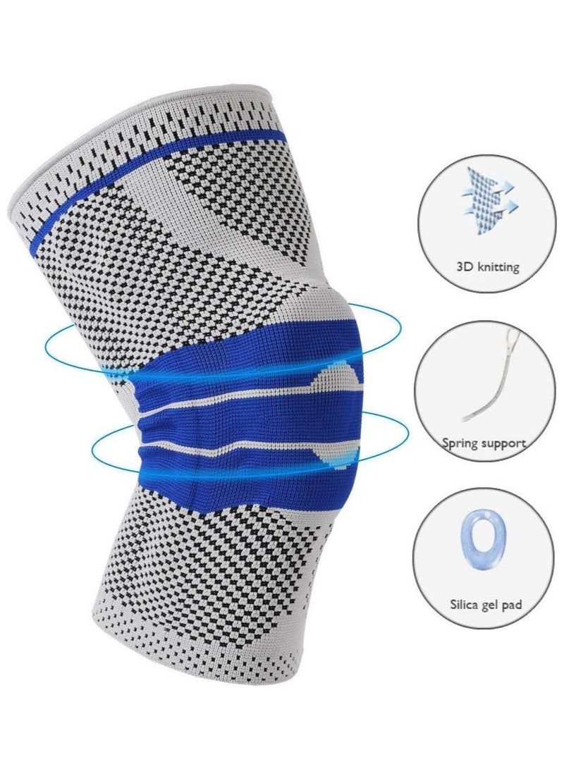Knee Brace Compression Sleeve, Elastic Knee Wraps Patella Stabilizer with Silicone Gel Spring Support, Hinged Kneepads Protector for Meniscus Tear Arthritis Running Men Women - Image 2
