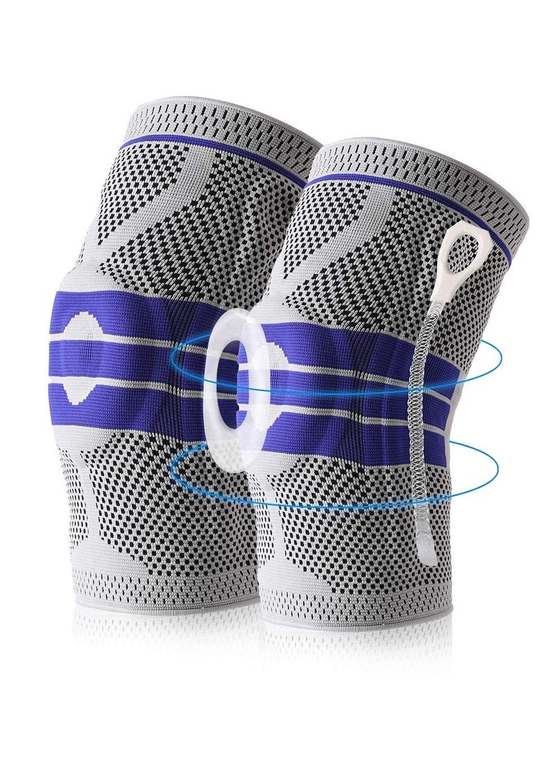 Knee Brace Compression Sleeve, Elastic Knee Wraps Patella Stabilizer with Silicone Gel Spring Support, Hinged Kneepads Protector for Meniscus Tear Arthritis Running Men Women - Image 1