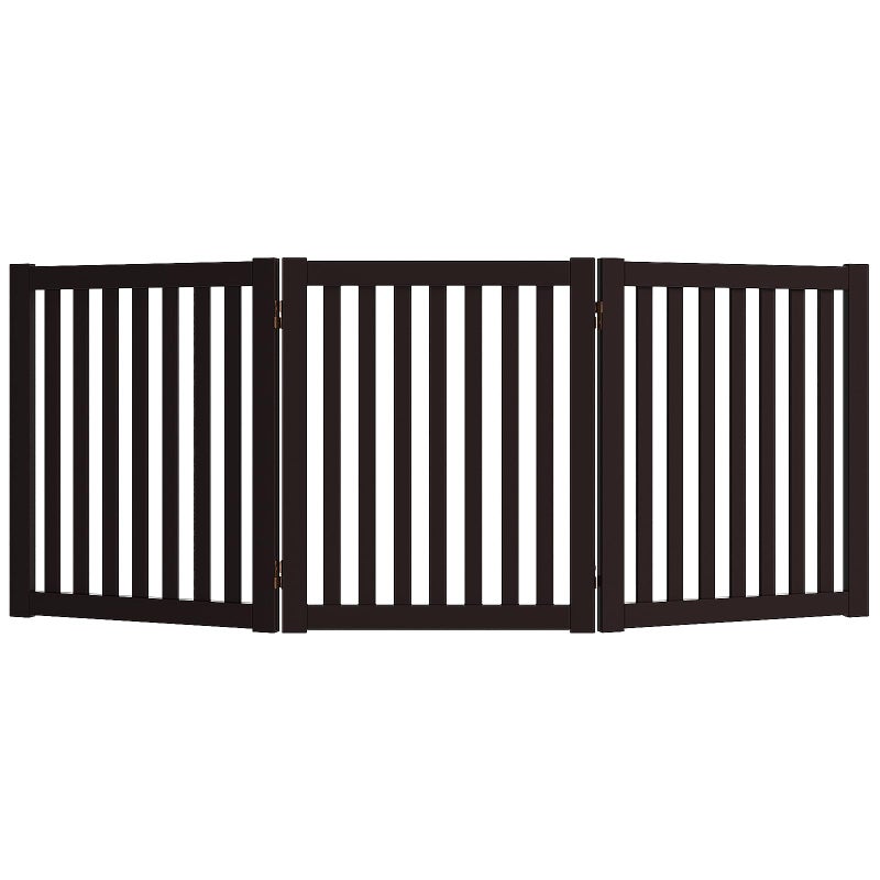 WELLAND 24 Freestanding Pet Gate Foldable Indoor Wooden Dog Puppy Gate 3 Panel Step Over Fence Expands Up to 60 Wide Espresso