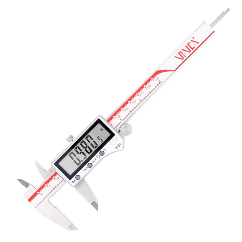 VINCA IP67 Grade Digital Caliper, DIPA-0605 0-6 Inch/150mm, Inch/Millimeter/Fraction Conversion, Stainless Steel, Large LCD Screen - Image 1