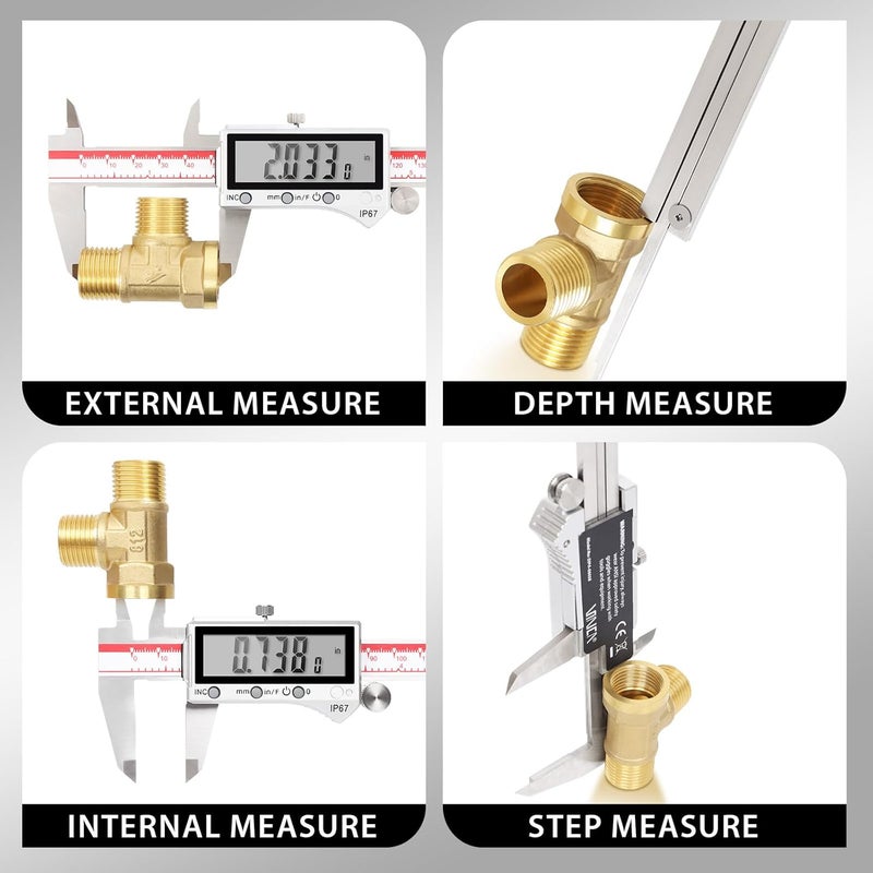 VINCA IP67 Grade Digital Caliper, DIPA-0605 0-6 Inch/150mm, Inch/Millimeter/Fraction Conversion, Stainless Steel, Large LCD Screen - Image 3