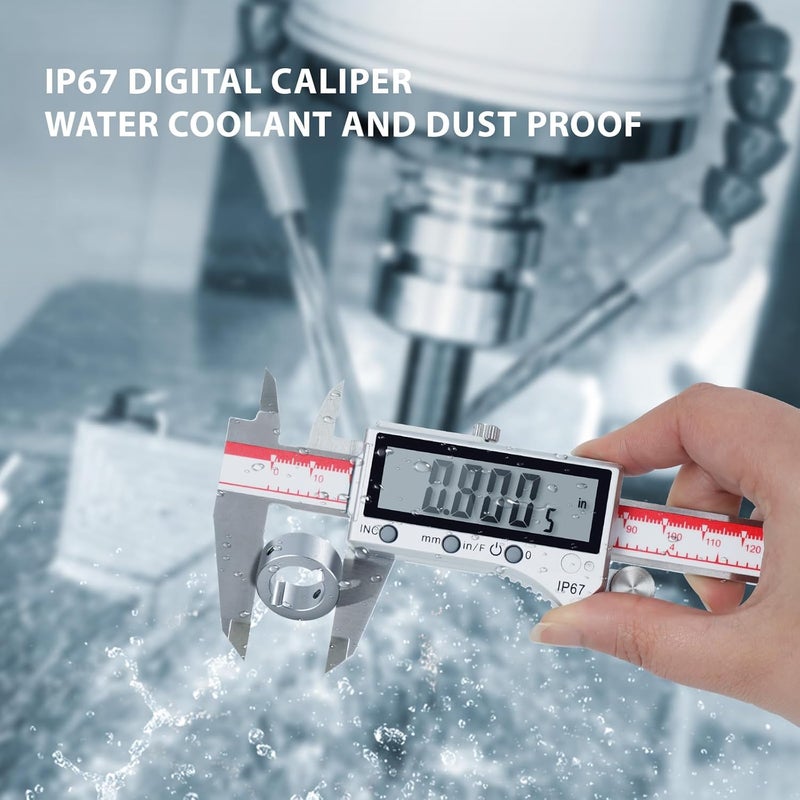 VINCA IP67 Grade Digital Caliper, DIPA-0605 0-6 Inch/150mm, Inch/Millimeter/Fraction Conversion, Stainless Steel, Large LCD Screen - Image 5