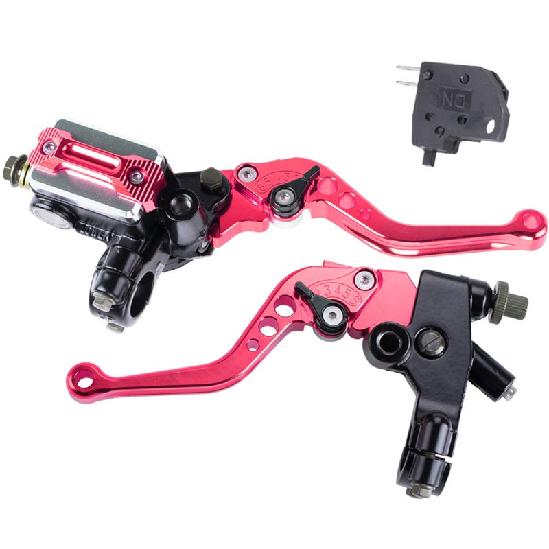 MRELC Universal Motorcycle 7/8" 22mm Handlebar Brake Master Cylinder Clutch Lever CNC Left & Right Set Compatible with Harley Honda Kawasaki Suzuki Yamaha（ Piston Diameter 12.7mm) (Red) - Image 1