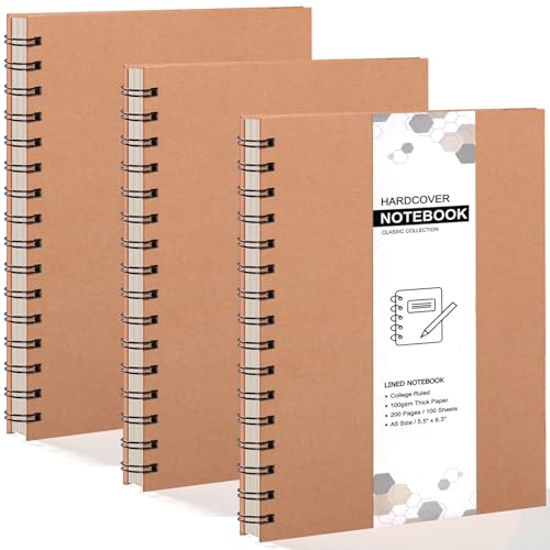 YOTNUS 3 Pack Spiral Notebooks 5.83"x8.27", 200 Pages/100 Sheets A5 Spiral Notebook Journal, with Kraft Hard Cover, Ruled Lined Paper, for Work, School, College Students, Gifts - Image 1