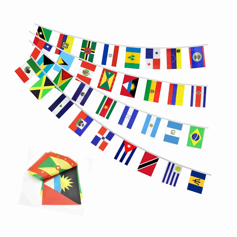 XCFH Latin America Flags Banner Small Latino String Bunting Flags Decor 33 Countries 33 Feet 5x8 Inch - Image 1