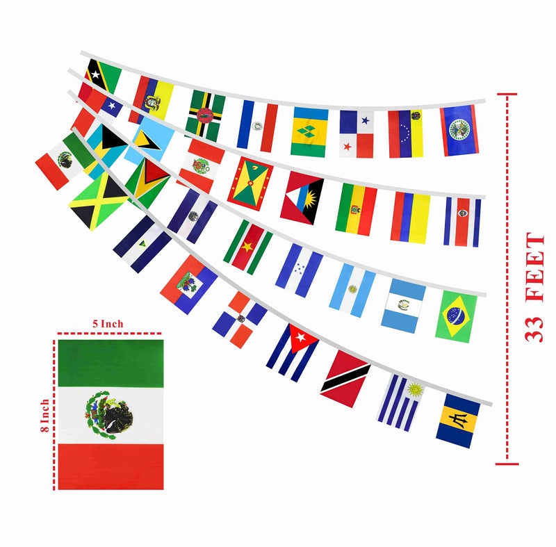 XCFH Latin America Flags Banner Small Latino String Bunting Flags Decor 33 Countries 33 Feet 5x8 Inch - Image 2