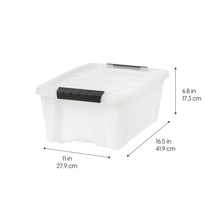 IRIS USA 13 Qt Stackable Plastic Storage Bins with Lids, 6 Pack BPA-Free, Made in USA Discreet Organizing Solution, Latches, Durable Nestable Containers, Secure Pull Handle Pearl - Image 2