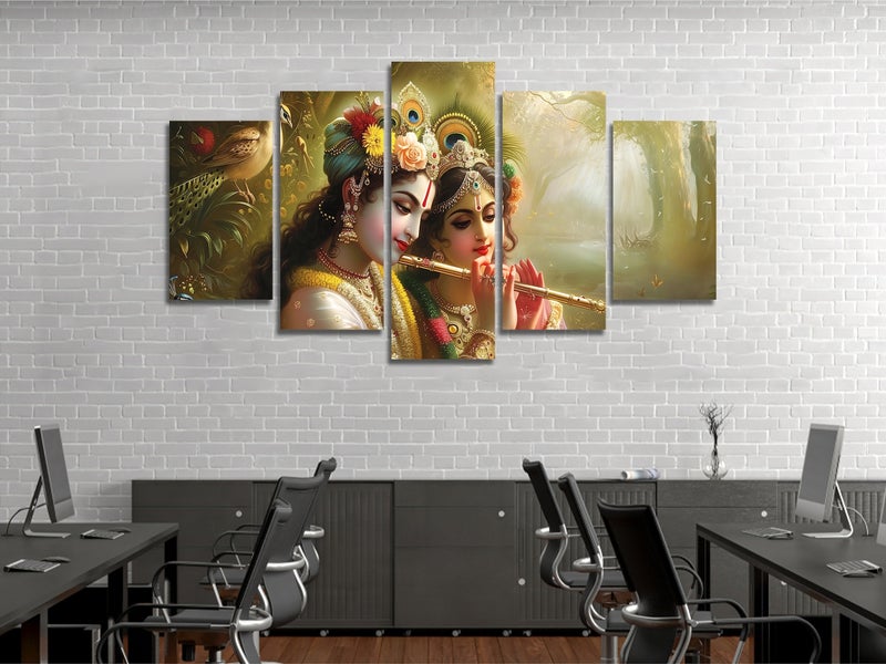 ARS Framed Canvas Abstract Painting Print of Romantic Krishna and Radha Embrace Canvas, Hindu Mythology Love Art, Spiritual Wall Decor, Vibrant Couple Portrait, Ready to Hang Print Art - Image 1