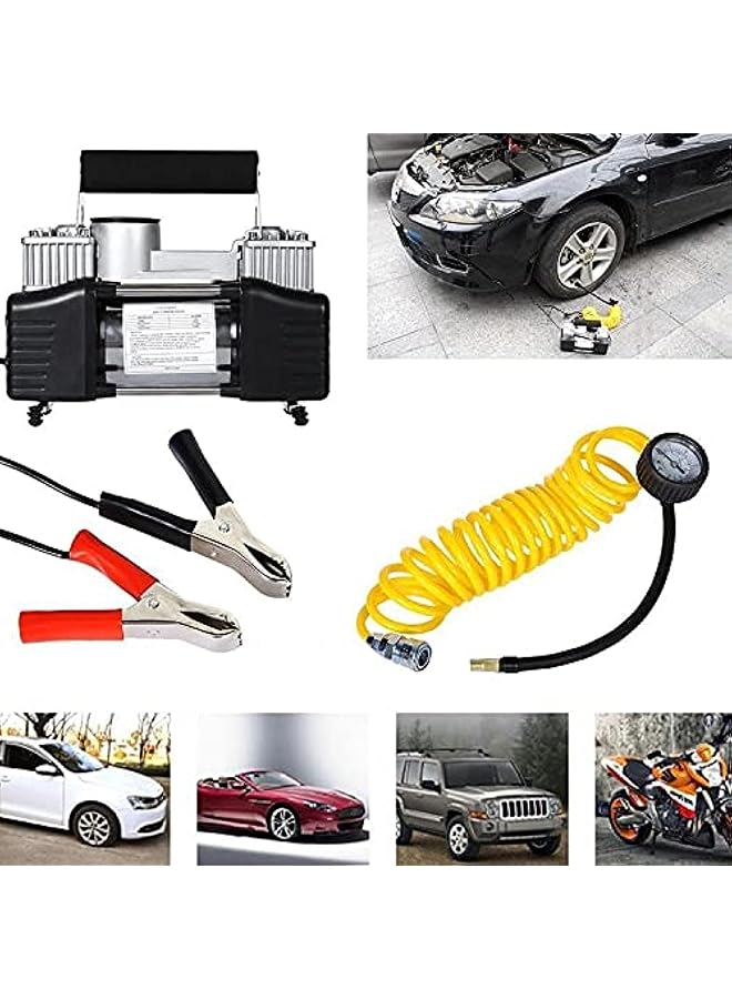 Air Compressor Tire Inflator Tool - 12V Double Cylinder Car Inflatable Pump
