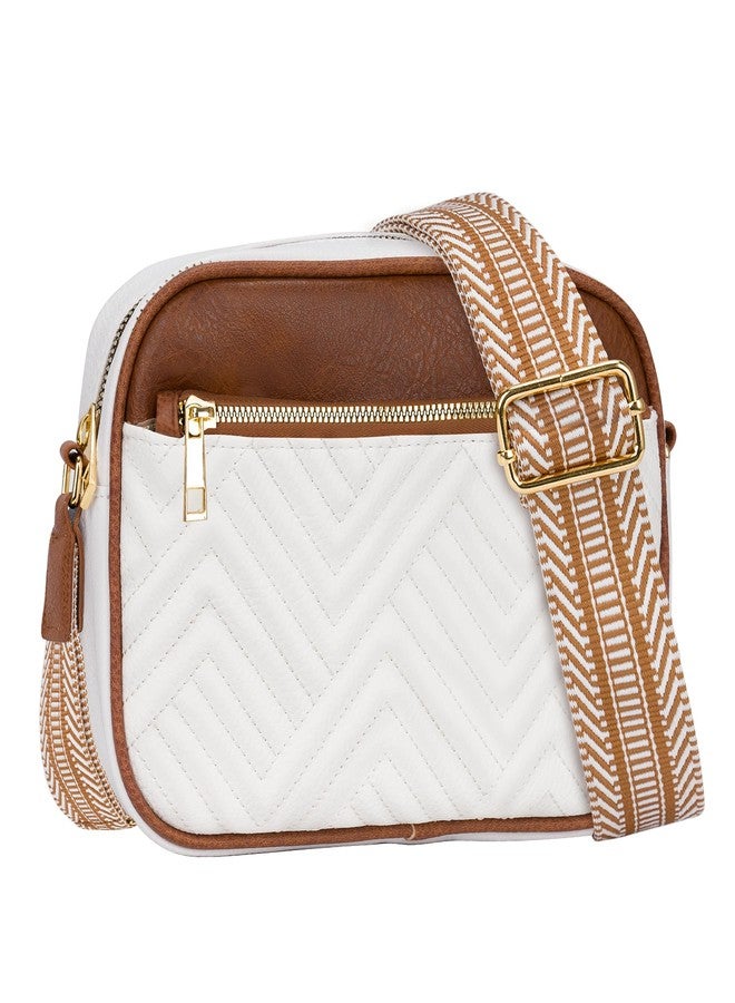 Toptime Crossbody Bags for Women, Quilted Shoulder Bag with Adjustable Wide Strap, Small Camera Crossbody Purses for Women, Trendy White Handbag Multi Compartment for Travel Shopping Work - Image 1