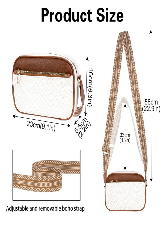 Toptime Crossbody Bags for Women, Quilted Shoulder Bag with Adjustable Wide Strap, Small Camera Crossbody Purses for Women, Trendy White Handbag Multi Compartment for Travel Shopping Work - Image 2