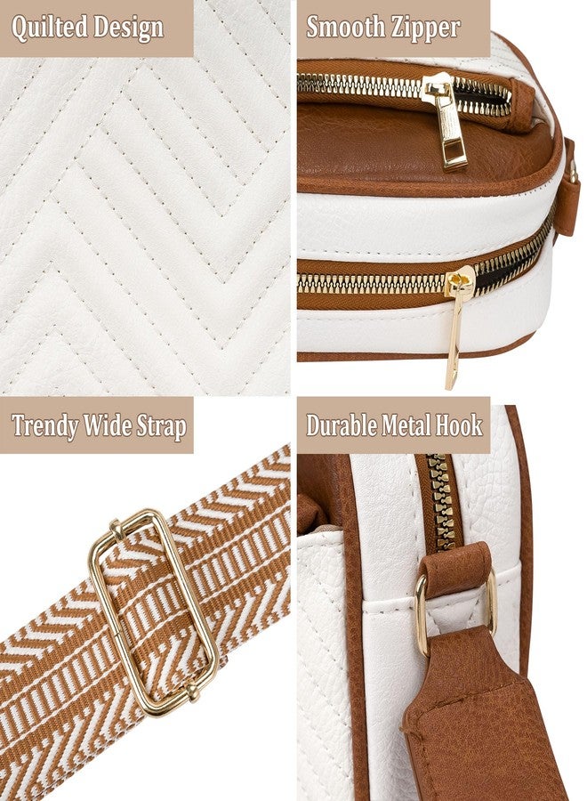 Toptime Crossbody Bags for Women, Quilted Shoulder Bag with Adjustable Wide Strap, Small Camera Crossbody Purses for Women, Trendy White Handbag Multi Compartment for Travel Shopping Work - Image 3