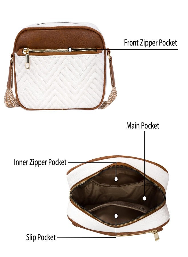 Toptime Crossbody Bags for Women, Quilted Shoulder Bag with Adjustable Wide Strap, Small Camera Crossbody Purses for Women, Trendy White Handbag Multi Compartment for Travel Shopping Work - Image 4