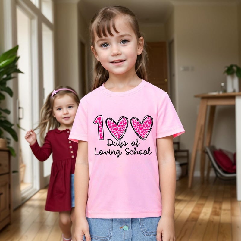 Geoyune 100 Days of School Shirt Girls Kids Graphic Short Sleeve T-Shirt 100th Day of School Tee Tops 6 Years - Image 3