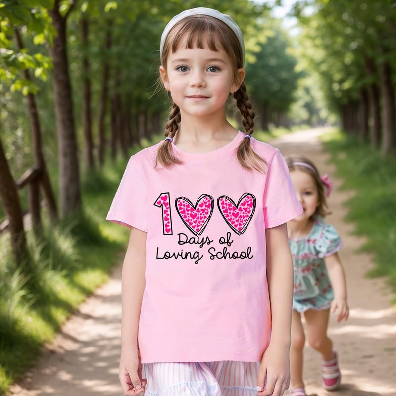 Geoyune 100 Days of School Shirt Girls Kids Graphic Short Sleeve T-Shirt 100th Day of School Tee Tops 6 Years - Image 2