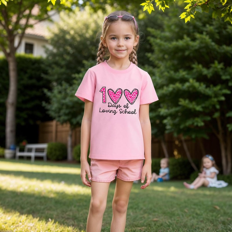 Geoyune 100 Days of School Shirt Girls Kids Graphic Short Sleeve T-Shirt 100th Day of School Tee Tops 6 Years - Image 5