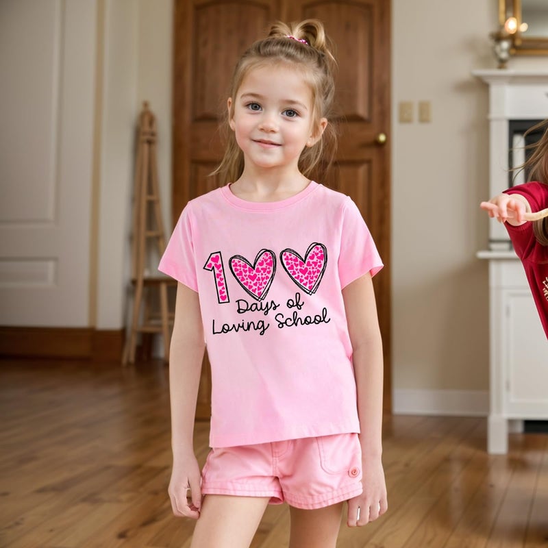 Geoyune 100 Days of School Shirt Girls Kids Graphic Short Sleeve T-Shirt 100th Day of School Tee Tops 6 Years - Image 4
