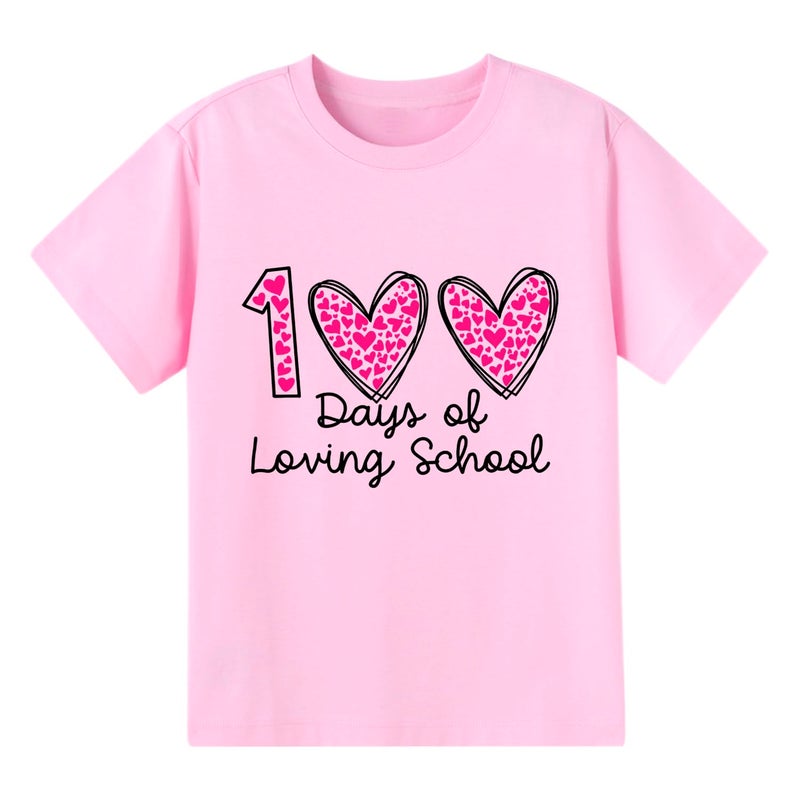 Geoyune 100 Days of School Shirt Girls Kids Graphic Short Sleeve T-Shirt 100th Day of School Tee Tops 6 Years - Image 1