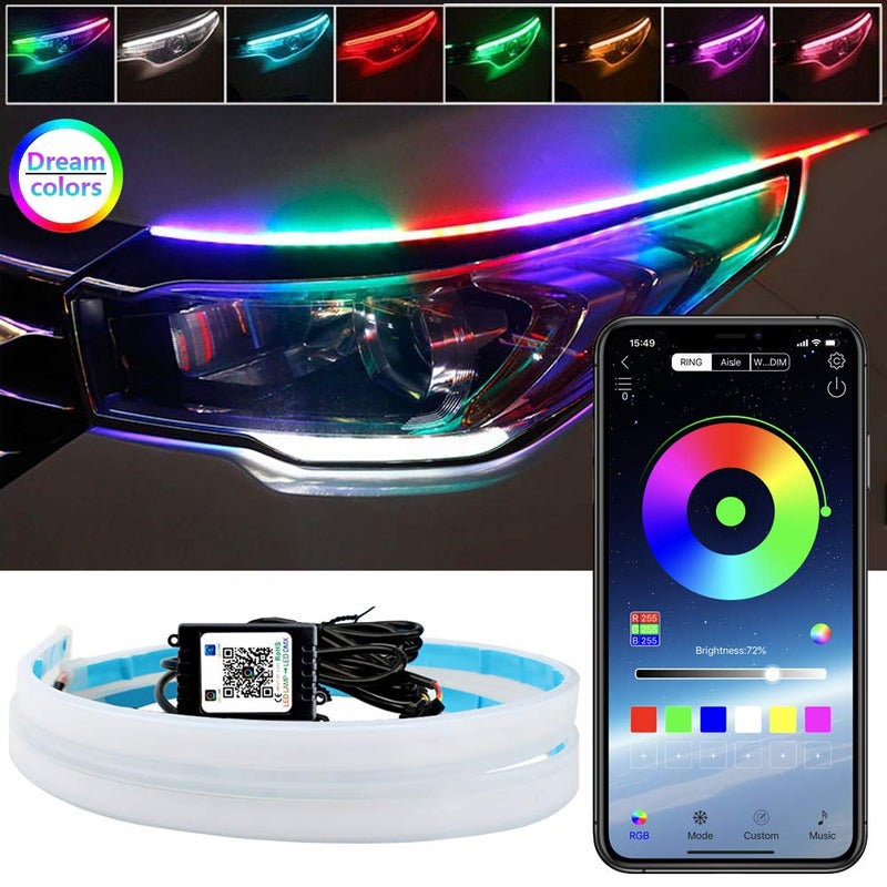 Car Headlight LED Strips LEDCARE 24 Inch Exterior Car Lights with Dreamcolor Chasing Flexible Waterproof LED Daytime Running Light Strip with Wireless APP Control 2Pack