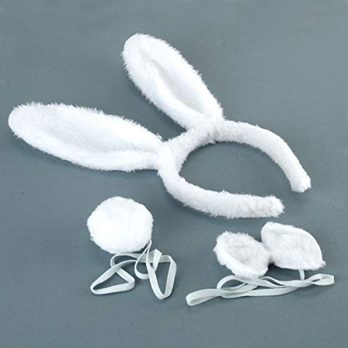 BinaryABC Bunny Rabbit Costume Set,Ears Headband Bow Ties Tail Set,Halloween Costume Assesories(White) - Image 2