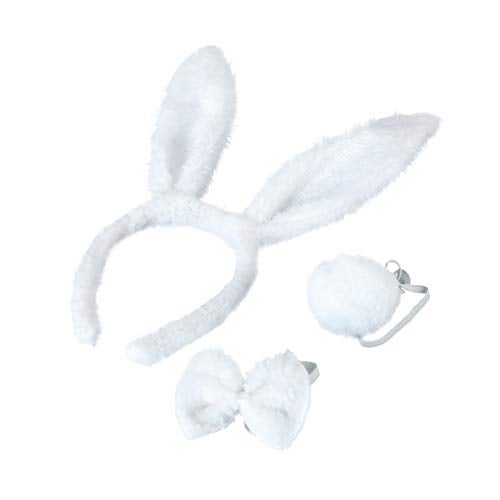 BinaryABC Bunny Rabbit Costume Set,Ears Headband Bow Ties Tail Set,Halloween Costume Assesories(White) - Image 1
