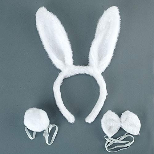 BinaryABC Bunny Rabbit Costume Set,Ears Headband Bow Ties Tail Set,Halloween Costume Assesories(White) - Image 3
