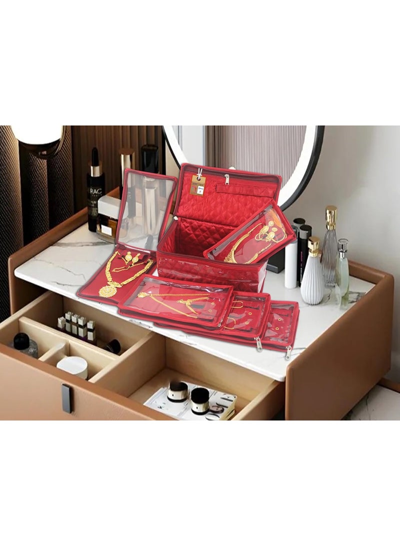 Accessorize Kingdom Satin Women's Jewellery Organizer Necklace Pouches Ring Earring Travelling Make up Kit with 5 Pouch (Maroon) - Image 4