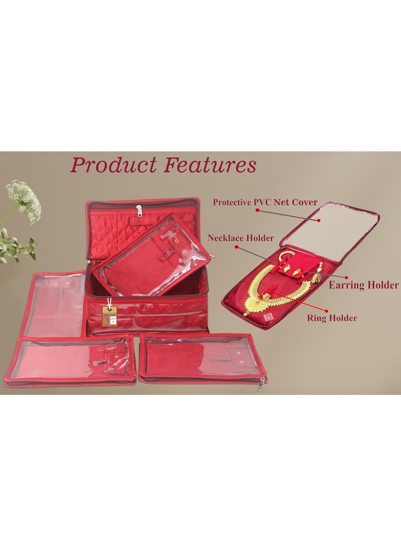 Accessorize Kingdom Satin Women's Jewellery Organizer Necklace Pouches Ring Earring Travelling Make up Kit with 5 Pouch (Maroon) - Image 3