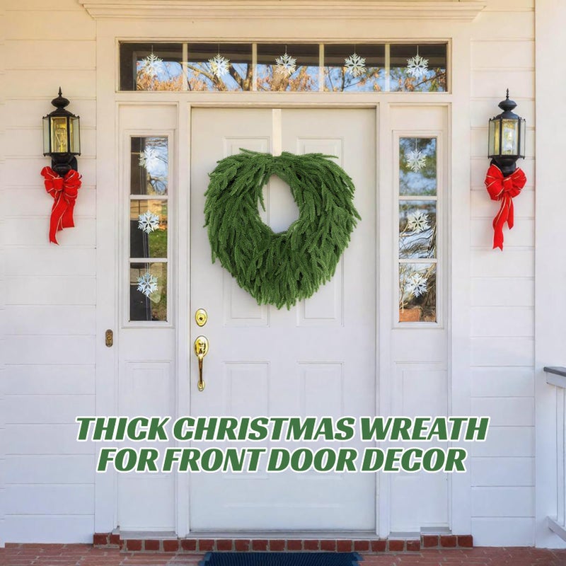 AMORISE 24" Norfolk Pine Wreath, Artificial Christmas Wreaths, Real Touch Green Winter Garland for Front Door Wall Window Indoor Outdoor Christmas Home Holiday Decor, FF13 - Image 3