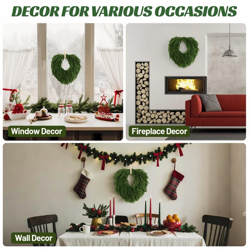 AMORISE 24" Norfolk Pine Wreath, Artificial Christmas Wreaths, Real Touch Green Winter Garland for Front Door Wall Window Indoor Outdoor Christmas Home Holiday Decor, FF13 - Image 4