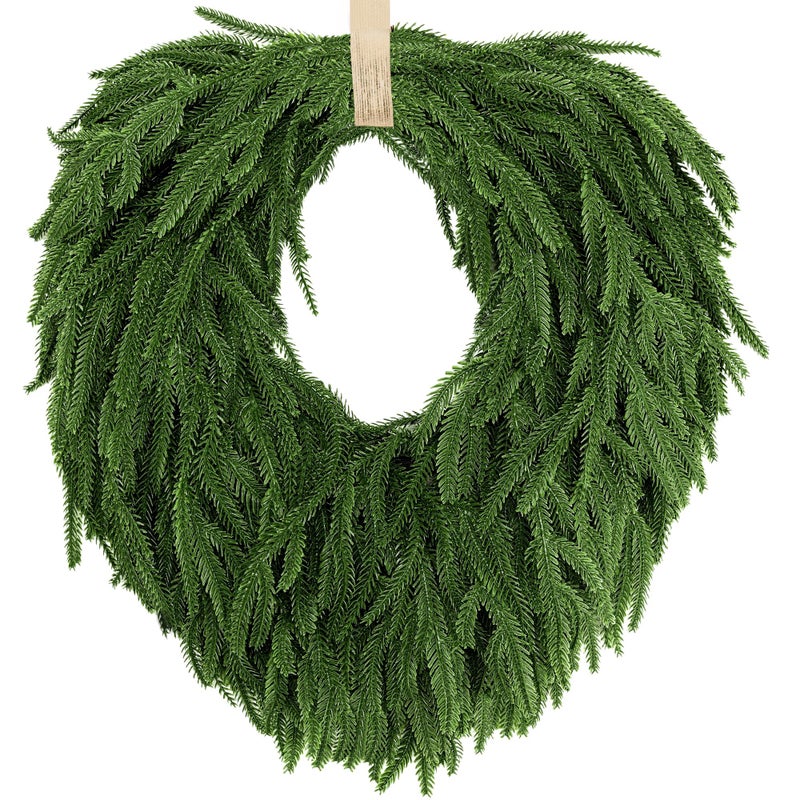 AMORISE 24" Norfolk Pine Wreath, Artificial Christmas Wreaths, Real Touch Green Winter Garland for Front Door Wall Window Indoor Outdoor Christmas Home Holiday Decor, FF13 - Image 1