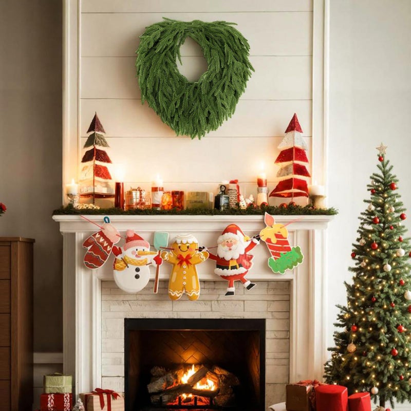 AMORISE 24" Norfolk Pine Wreath, Artificial Christmas Wreaths, Real Touch Green Winter Garland for Front Door Wall Window Indoor Outdoor Christmas Home Holiday Decor, FF13 - Image 2