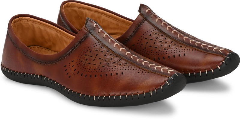 Vellinto MONAR Cool Rajasthani Jutis/Mojaris/Nagra for Ethnic Use Tan - Image 1