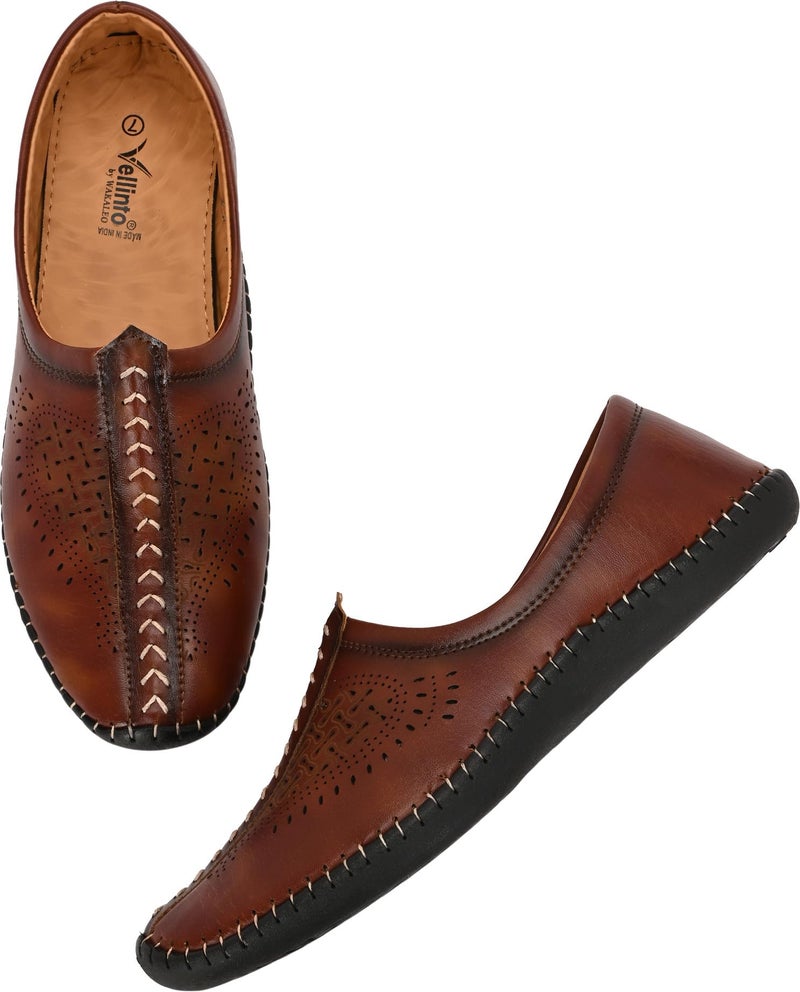 Vellinto MONAR Cool Rajasthani Jutis/Mojaris/Nagra for Ethnic Use Tan - Image 4