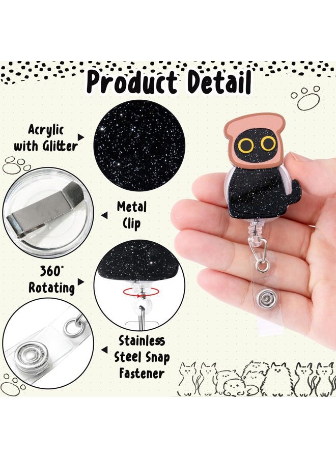 Eartim Cute Black Cat Glitter Badge Reel - 14Pcs Funny Animal Acrylic Retractable ID Badge with Metal Clip Name Tag Holder for Nurse Cat Lover Office Staff Student Birthday Gift Halloween Party Supply - Image 3