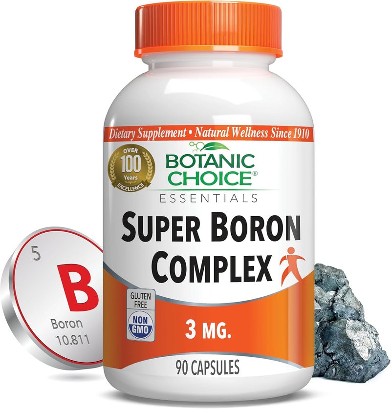 Botanic Choice Super Boron Complex 3mg  Promotes Bone  Prostate Health by Metabolizing Calcium  Magnesium  3 Forms of Boron for Men  Women 90 Capsules - Image 1