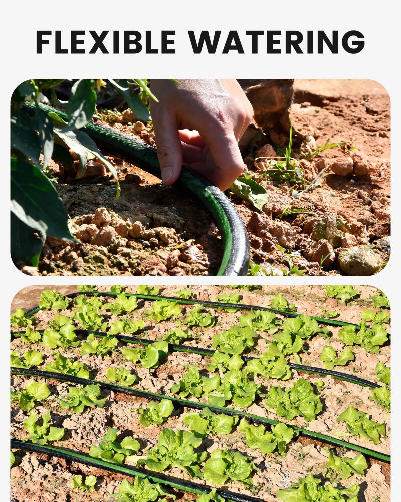 RAINPOINT Soaker Hose 25FT, 80% Water-Saving Flat Drip Hose, Leakproof and Flexible with Anodized Aluminum Ends, Double Layer Gardening Irrigation Hoses for Gardens, Vegetables and Trees, Green - Image 5