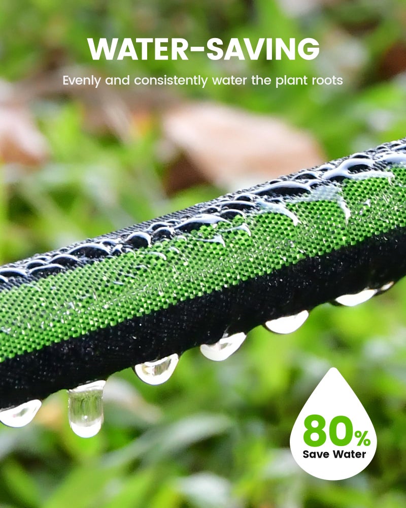 RAINPOINT Soaker Hose 25FT, 80% Water-Saving Flat Drip Hose, Leakproof and Flexible with Anodized Aluminum Ends, Double Layer Gardening Irrigation Hoses for Gardens, Vegetables and Trees, Green - Image 2