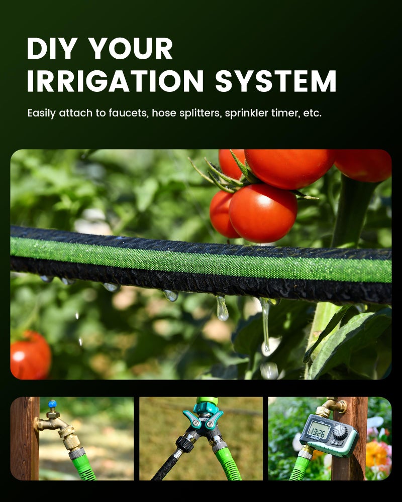 RAINPOINT Soaker Hose 25FT, 80% Water-Saving Flat Drip Hose, Leakproof and Flexible with Anodized Aluminum Ends, Double Layer Gardening Irrigation Hoses for Gardens, Vegetables and Trees, Green - Image 4