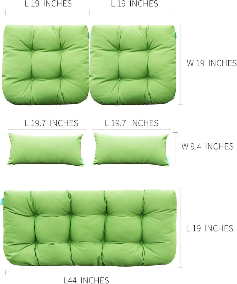 QILLOWAY Patio Cushions, 5 Piece Set - Outdoor Wicker Seat Cushions for Loveseat/Bench, All Weather, Green, Polyester Fill, Medium Firmness, Recyclable - Image 1