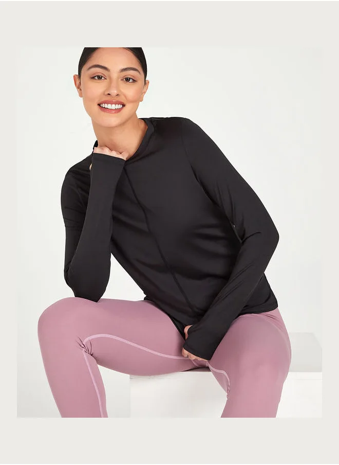 ستايلي Stitch Insert Thumbhole Detail Long Sleeves Active Top