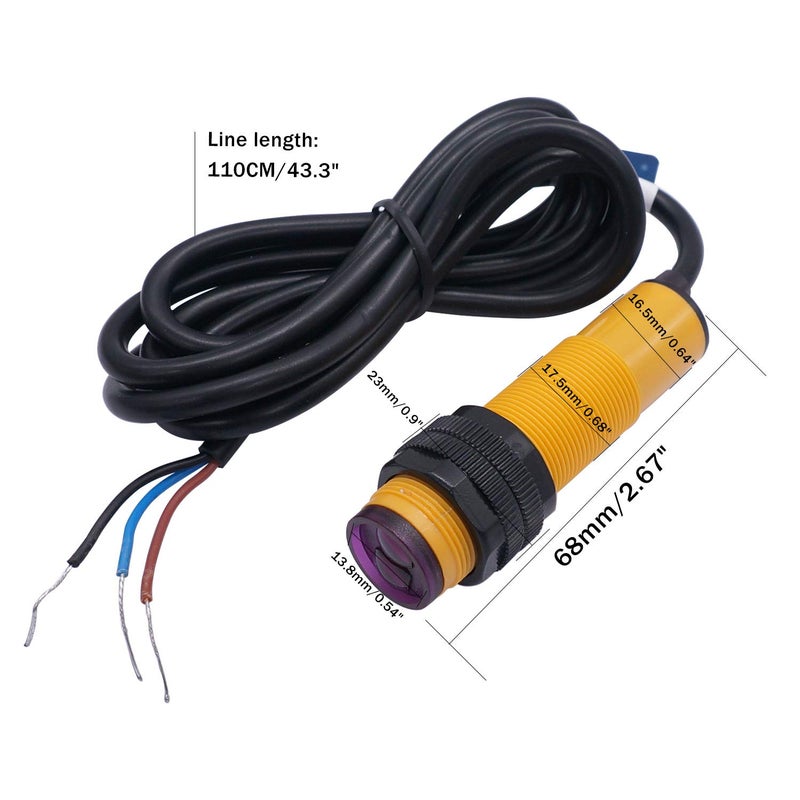 Taiss /photoelectric Sensor 30 cm Adjustable M18 Diffuse photoelectric Switch Sensor Optical Three Lines NPN NO (Normally Open) Proximity Switch 6-36VDC E3F-DS30C4 - Image 2