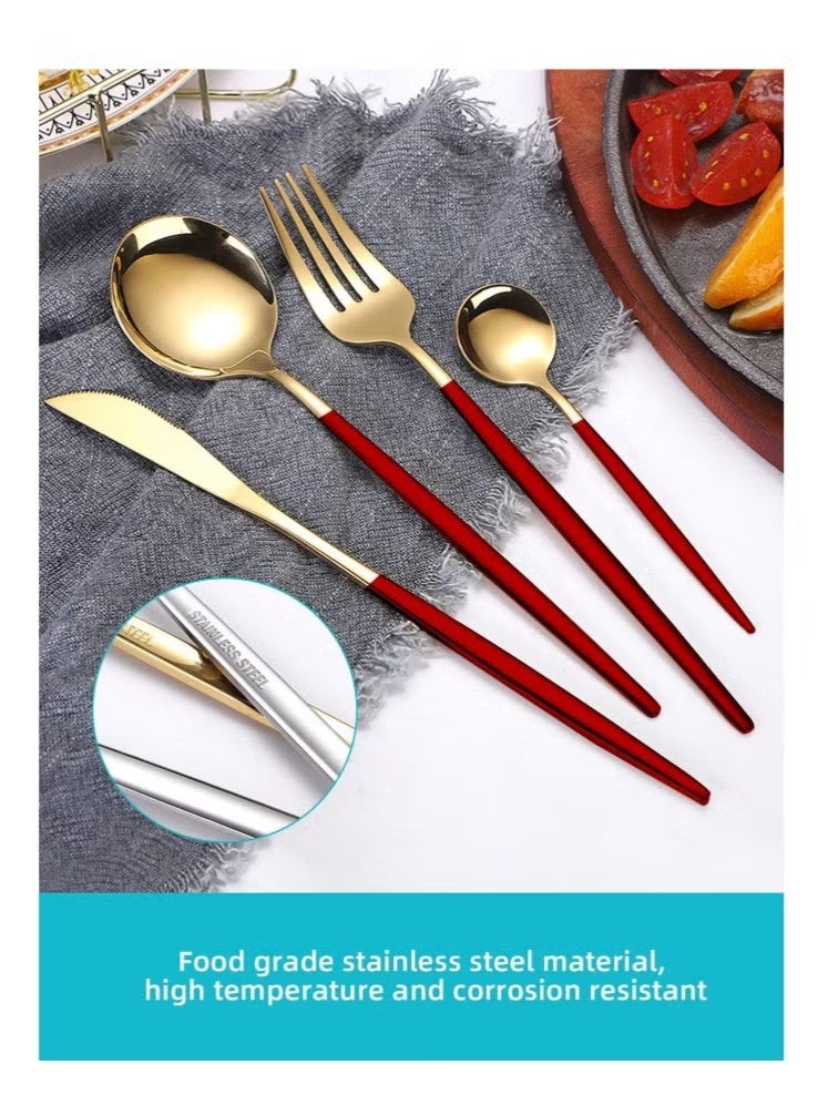 مجموعة أدوات مائدة من الفولاذ المقاوم للصدأ مكونة من 24 قطعة تكفي 6 أشخاص تتضمن سكاكين وشوك وملاعق للمطبخ والمطعم وآمنة للاستخدام في غسالة الأطباق - Image 4