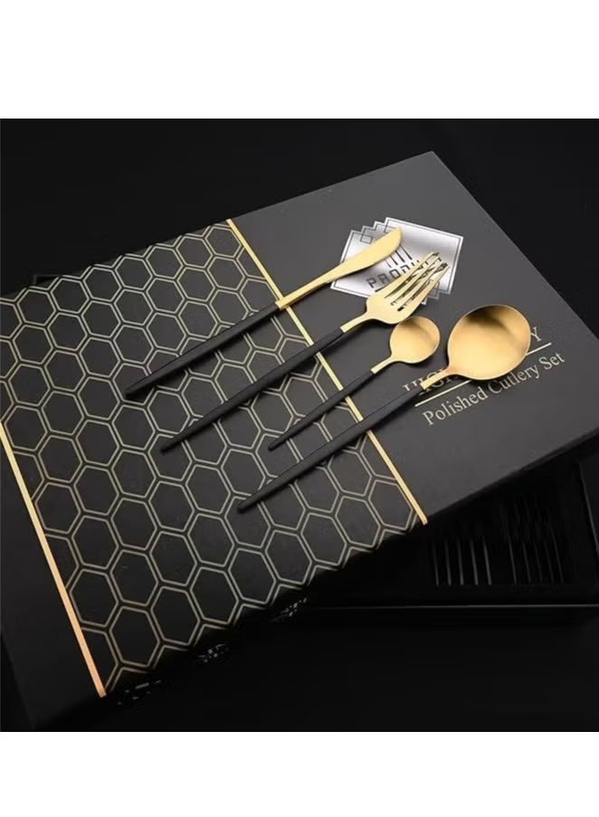 مجموعة أدوات مائدة من الفولاذ المقاوم للصدأ مكونة من 24 قطعة تكفي 6 أشخاص تتضمن سكاكين وشوك وملاعق للمطبخ والمطعم وآمنة للاستخدام في غسالة الأطباق - Image 5